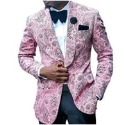 ZCFZJW Mens Suit Jacket Slim Fit Printed One Button Floral Casual Long Sleeve Sports Coat Business Blazer Jacket for Dinner, Prom, Party Pink S